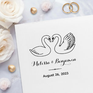 Carimbo Auto Entintado Par de Swans Salve a Data Casamento Aniversário