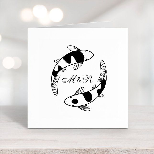 Carimbo Auto Entintado Par do Monograma Japonês de Casamento de Peixes Ko (Criador carregado)