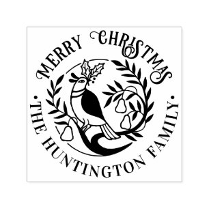 Carimbo Auto Entintado Partridge in a Pear Tree Merry Christmas Name