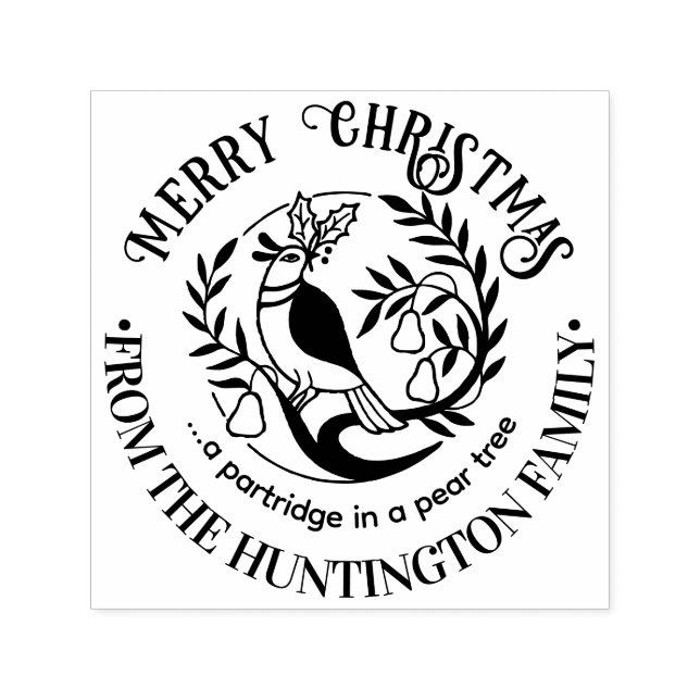 Carimbo Auto Entintado Partridge in a Pear Tree Merry Christmas Name #2 (Design)