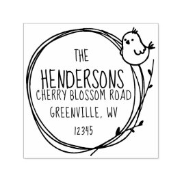 Carimbo Auto Entintado Pássaro Bonito em Wreath Twig Nature Return Adicio