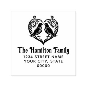 Carimbo Auto Entintado Pássaros do Amor no Nome do Coração do Rico Retorn