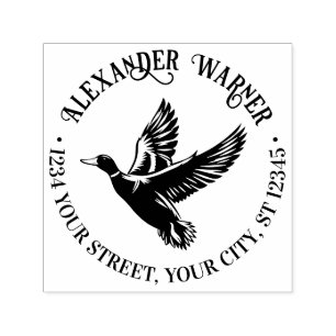 Carimbo Auto Entintado Pato-real em Voo Nome da Biblioteca Endereço de De