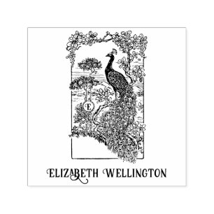 Carimbo Auto Entintado Pavão Elegante em Nome do Jardim Inicial