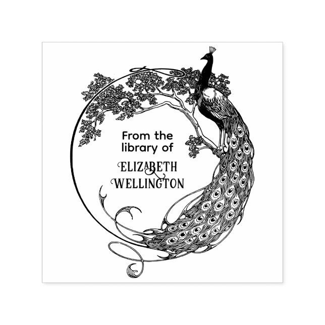 Carimbo Auto Entintado Pavão No Rnd Frame Art Nouveau Nome Do Livro Da Bi (Design)