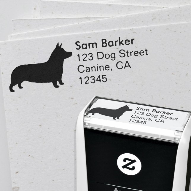 Carimbo Auto Entintado Pembroke Welsh Corgi Silhouette Endereço De Retorn (Criador carregado)