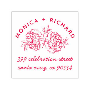 Carimbo Auto Entintado Peônias desenhadas à mão   Nomes e endereços manus