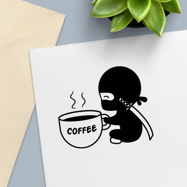 Carimbo Auto Entintado Pequeno Ninja com Grande Caneca de Café (Criador carregado)