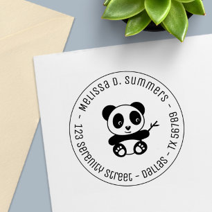 Carimbo Auto Entintado Pequeno Panda Bonito, Segurando Endereço De Bamboo