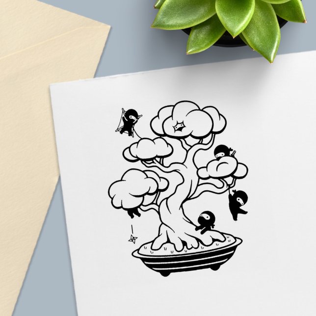 Carimbo Auto Entintado Pequenos Ninjas em Bonsai Tree (Criador carregado)