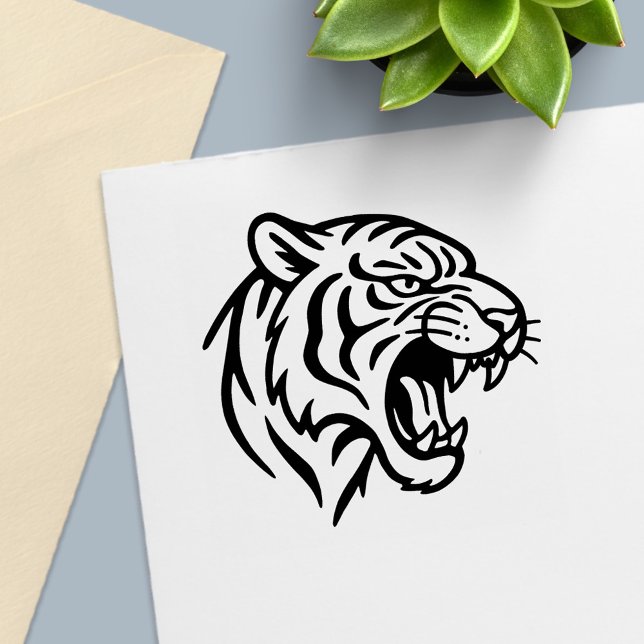 Carimbo Auto Entintado Perfil de Tigre Rosnando (Criador carregado)