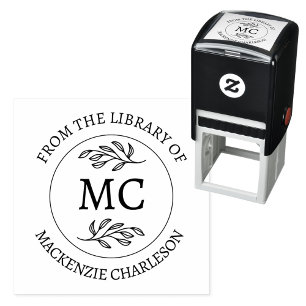 Carimbo Auto Entintado Personalizado Da Biblioteca De Monograma De Livro