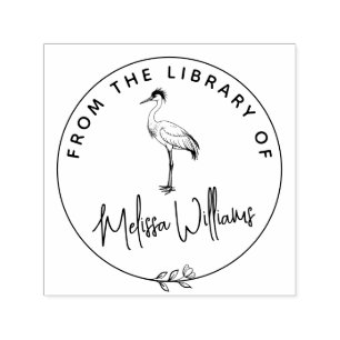 Carimbo Auto Entintado Personalizar Crane Ex Libris do Livro Biblioteca