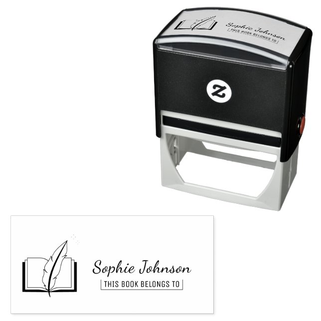 Carimbo Auto Entintado Personalizar Nome Feather Caneta Book Pertence Ao  (In Situ)