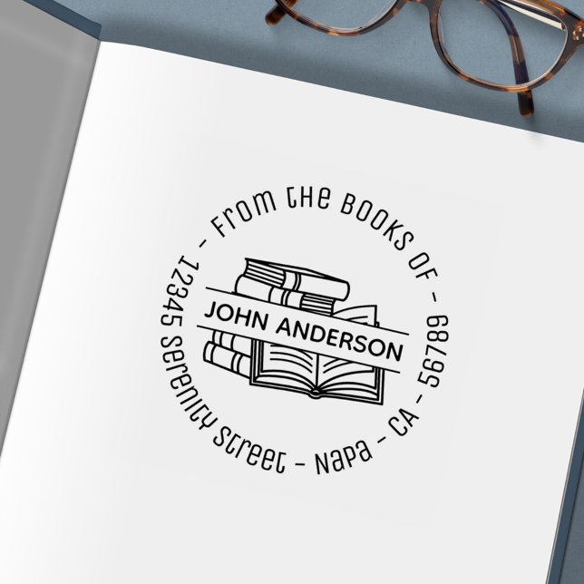 Carimbo Auto Entintado Pilha de Livros Redondos de Endereços (Criador carregado)