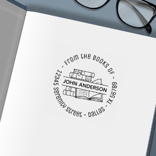 Carimbo Auto Entintado Pilha de Livros Redondos de Endereços