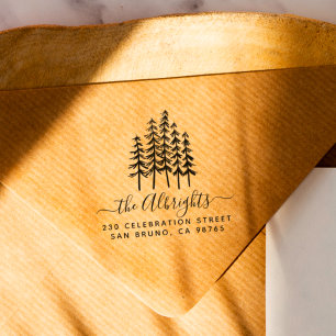 Carimbo Auto Entintado Pine Árvores e Nome da Família Assinatura Endereço