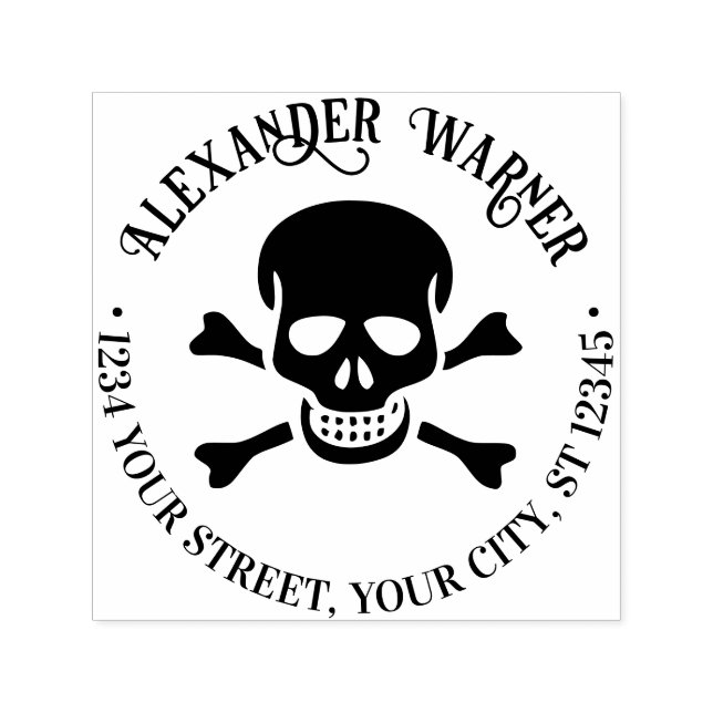 Carimbo Auto Entintado Pirata Caveira e Crossbones Nome Endereço de Retor (Design)