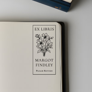 Carimbo Auto Entintado Placa de segurança Floral Ex Libris Moderna Elegan