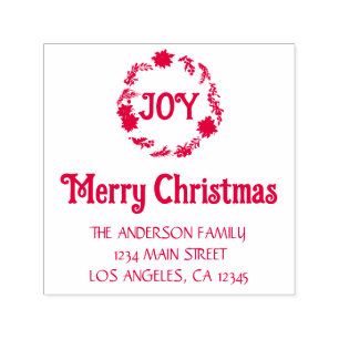 Carimbo Auto Entintado Poinsettia Wreath Merry Christmas Return Endereço