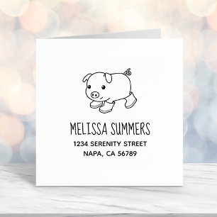 Carimbo Auto Entintado Porco de Leitão Gelado em Borracha Endereço