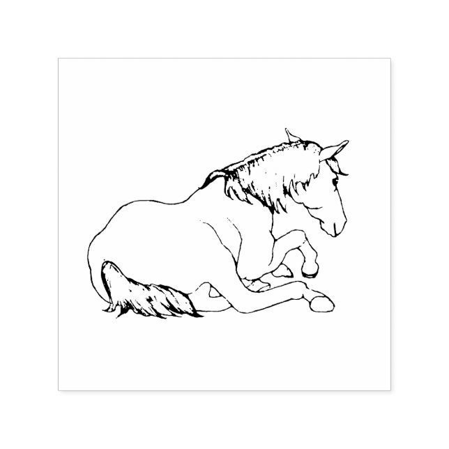 Carimbo Auto Entintado Pretty HORSE Lying Down, Line Drawing (Design)
