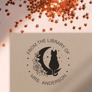 Carimbo Auto Entintado Professor de Biblioteca de Livros de Lua Floral