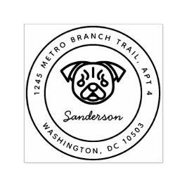 Carimbo Auto Entintado Pug Dog Return Address Stamp Self-Inking