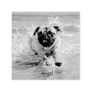 Carimbo Auto Entintado Pug Feliz na Praia personalizável