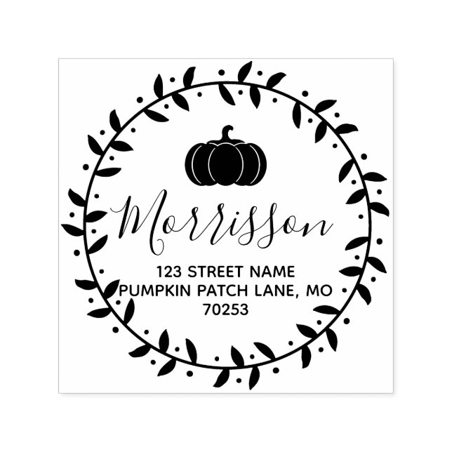 Carimbo Auto Entintado Pumpkin de outono e Wreath Personalizados (Design)