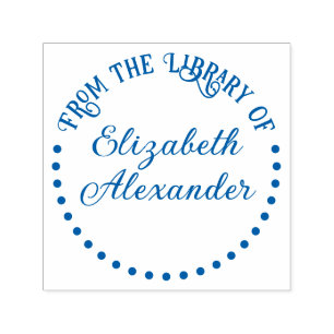 Carimbo Auto Entintado Quadro redondo pontilhado "Da Biblioteca de" Nome 
