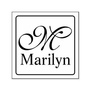 Carimbo Auto Entintado Quadro sólido + seu monograma & nome