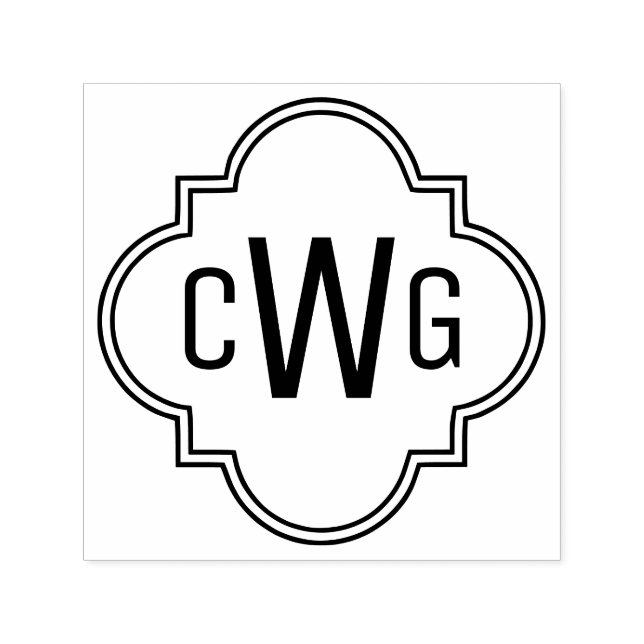 Carimbo Auto Entintado Quatrefoil marroquino Elegante 3 Monograma Inicial (Design)