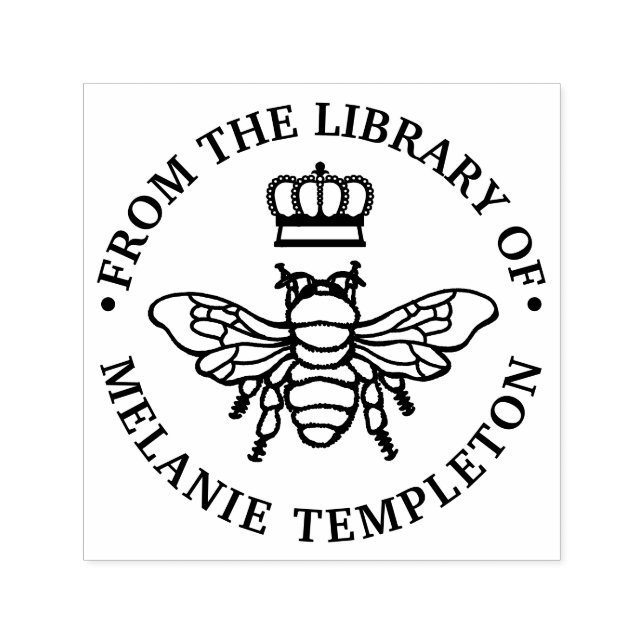 Carimbo Auto Entintado Queen Bee With Crown “From the library of” Name (Design)