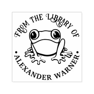 Carimbo Auto Entintado Rã Árvore Rústica #3 Nome do Livro da Biblioteca d