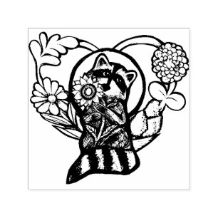 Carimbo Auto Entintado Raccoon Nature ama arte de girassol