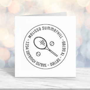 Carimbo Auto Entintado Racquet Racket e Balls Endereço redondo de tênis