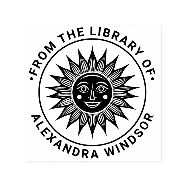 Carimbo Auto Entintado Raios de Sol Rústicos com Nome do Livro da Bibliot (Design)