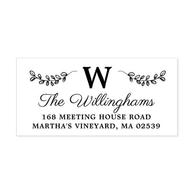 Carimbo Auto Entintado Ramais Botânicos com Monograma de Folhas (Design)