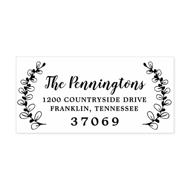 Carimbo Auto Entintado Ramo de Folha Botânica Desenhada à Mão (Design)