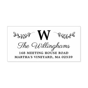 Carimbo Auto Entintado Ramos botânicos com monograma das folhas