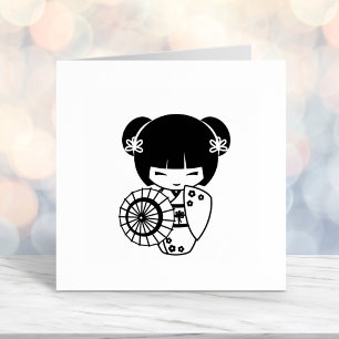 Carimbo Auto Entintado Rapariga de Guarda-chuvas Asiática em Kimono me co