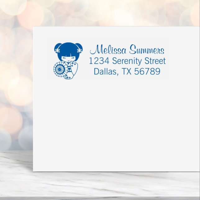 Carimbo Auto Entintado Rapariga de Guarda-chuvas Asiática no Endereço Kim (Criador carregado)