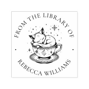 Carimbo Auto Entintado Raposa Dormente na Biblioteca de Livros de Teacup 