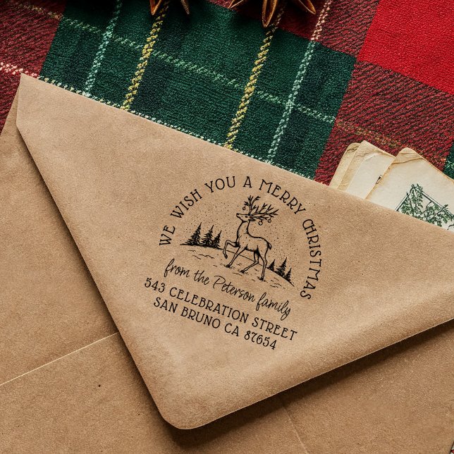 Carimbo Auto Entintado Rebelde com Baubles em Antlers Feliz Natal (Criador carregado)