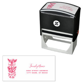 Carimbo Auto Entintado Red Christmas Floral Address Self-inking Stamp
