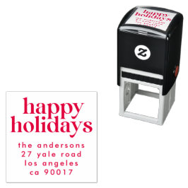 Carimbo Auto Entintado Red Modern Happy Holiday Endereço de Regresso de N