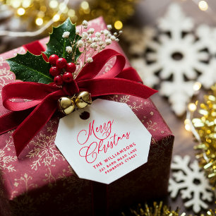 Carimbo Auto Entintado Red Romantic Merry Christmas Script Return Address