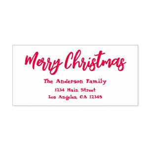 Carimbo Auto Entintado Red & White Modern Merry Christmas Return Endereço