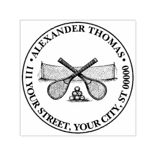 Carimbo Auto Entintado Rede de Tênis de Vintage Esporte, Raquetas Cruzada